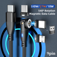 PD 100W 360°° Magnetic Cable USB Typc-C to Type c PD 20W Lightning micro Cable Fast Charging For MacBook iphone Samsung S23 S22