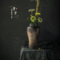 【豐堂】禪意窯變金屬釉美人肩瓶手工陶瓷插花器中華花藝花瓶軟裝
