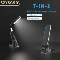7 in 1 Wireless Chargers Stand for iPhone 13 12 11 Pro Max Table Lamp 15W Fast Charging Station for Apple Watch 7-2 AirPods 3/2