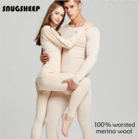 100% merino wool base layer mens thermal underwear women set sexy lingerie sets inner wear womens warm thermo winter clothes men