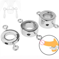 Heavy Duty Metal Scrotum Stretcher Pendant Testicle Restraint Trainer Cock Ring Men's Physical Fixation Ring Chastity Cage Clip