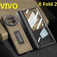 Matte Leather For VIVO X Fold 2 Fold2 Case Bracket Magnetic Hinge Protective Film Glass Screen Cover
