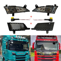 1 Pair Fog Lamp And Grille Fit For Scania P G series Truck 24V LED Light 2659167 2659166+ Cover Panel 2307654 2307660