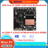 12th Gen 4x i226-V 2.5G Intel i3-N305 N100 NAS Motherboard 6-Bay 2*NVMe 6*SATA3.0 DDR5 PCIex1 Type-C Mini ITX Router Mainboard