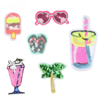 30pcs/Lot Luxury Sequin Embroidery Patch Coconut Slipper Drink Glasses Ice Cream Shirt Bag Clothing Decoration Craft Applique