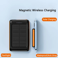 Magnetic Wireless Solar Power Bank Charger for iPhone 12 13 14 15 Series Powerbank for Samsung S22 Xiaomi Powerbank with Light