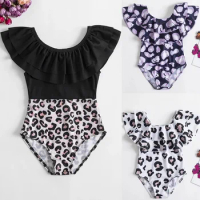 Baby Girls Fancy One piece Swimsuit 1-5Yrs Girls Sleeveless Swimming Wear Fashion Leopard print Swimwear Children Summer Bathing
