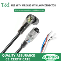 M12 with LED light strip line 2M connecting line aviation plug 3pin 4pins 5pin PNP/NPN sensor waterproof IP67