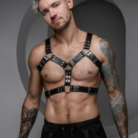 Gay Rave Harness Leather Fetish Men Harness Belts Adjustable BDSM Body Bondage Chest Suspenders Straps Punk Clothes For Sex