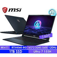 MSI微星 Stealth 14 AI Studio A1VFG-009TW 14吋輕薄電競筆電(Intel Core Ultra 7/32G/1T SSD/RTX 4060-8G/W11)