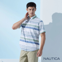 【NAUTICA】男裝 夏日清新條紋短袖襯衫(白色)