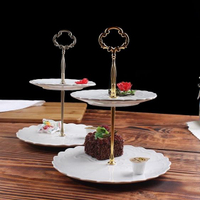 碟子HYU下午茶點心架蛋糕家用陶瓷雙層水果盤甜品臺零食托盤