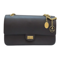 【二手名牌BRAND OFF】CHANEL 香奈兒 黑色 牛皮 2.55方扣 肩背包 金扣 鍊帶