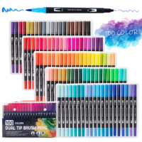 12/24/36/48/100 Colors Dual Tip Brush Art Marker Pens, Fineliner and Brush Dual Tip Markers Set Perfect for Kids Adult Artist