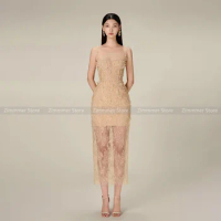 Vietnam temperament heavy three-dimensional lace mesh flowers wrap halter dress female