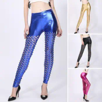 Women Fish Scale Pants Shiny Fish Scale Skinny Pants for Women with Elastic Waistband Stage Performance Trousers Disco Party