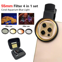 52mm 4 in 1 Set Aquarium Lens Fish Tank Phone Yellow Filter For Reduce Yellow light Coral Reef Aquarium Photography For iphone