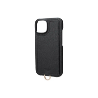【Gramas】iPhone 14 6.1吋 Shrink 時尚工藝 吊繩皮革手機殼(黑)