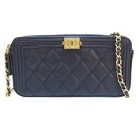 【二手名牌BRAND OFF】CHANEL 香奈兒 藍色 牛皮 菱格紋 荔枝紋 鍊帶 肩背包 A81968