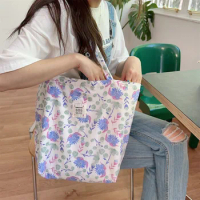 Retro Floral Women's Canvas Shoulder Bag College Girls Flower Book Tote Handbags Cute Large Capacity Female Travel Shopping Bags