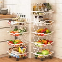 廚房折疊果蔬籃落地多層放水果蔬菜收納筐可移動帶輪儲物籃置物架