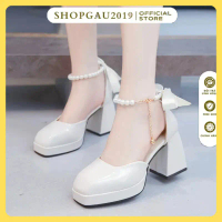 Giày cao gót nữ 10p đế vuông , Giày Mary Jane cao 10p thắt nơ quai ngọc cực đẹp