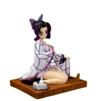 Anime Peripheral Demon Slayer Kochou Shinobu Bathrobe Worm Pillar Sitting Position PVC Action Figure Collectible Model Toy