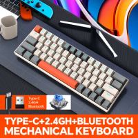 63 Key Three Mode Wireless Gaming Mechanical Keyboard Bluetooth Real Mechanical Keypad RGB Light Tablet Office