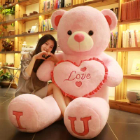 Big Teddy Bear 100cm I LOVE YOU Plush Toy Lovely Huge Stuffed Soft Bear Doll Lover Bear Kids Toys Chrismas Gift For Girlfriends