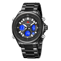 DISKON Dziner Jam Tangan Pria Double Time 8338 Rantai Stainless Steel Water Resistant 3 ATM Watches