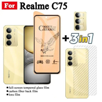 กระจกนิรภัยเซรามิกเคลือบด้านสำหรับ Realme C75, 3 IN 1, เข้ากันได้กับ Realme C71, C73, C75x, C61, C63