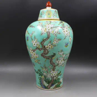 Teal Porcelain Vase With Lid Sakura Cherry Blossom Trees Vintage Art Deco Ceramic Vase Chinese Porcelain Vases 40Cm