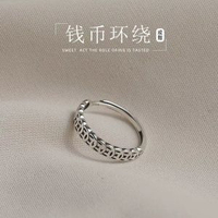 復古錢幣戒指男女一對情侶新中式輕奢小眾設計高階感簡約招財指環