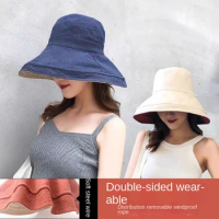 Reversible Foldable Cotton Sun Hat for Women Summer Wide Brim UV Protection Panama Beach Hat Ladies Girls Outdoor Korean Sea hat