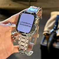 Link Bracelet Correa + Case For Apple Watch Ultra Band 49mm 8 7 6 5 4 SE 45 41 44 40 Stainless Steel Strap For iWatch 3 42mm 38