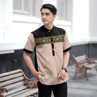 Kemeja Batik Etnik untuk Lelaki Muslim, Lengan Pendek, Pakaian Pesta Kasual, Pakaian Batik Perayaan,
