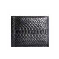 Authentic Real True Leather Male Serpentine Card Holders Men Short Black Bifold Wallet Genuine Exotic Leather Small Clutch Purse