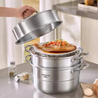 Joyoung Steamer cooker pot 3 layers steam pot Stainless steel Double boiler Rice noodle steamer pot for cooking Home appliances