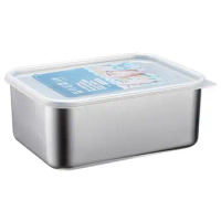Food Grade Leak-proof Food Container with Clear Lid Insulation Cold Preservation Large Capacity Stainless Steel Freezer Box for