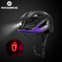 ROCKBROS Bike Helmet Ultra-light Bicycle Helmet With Front Rear Light Type-C Charging Cycling Helmet Adjustable MTB Safely Cap