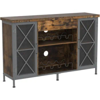 Cabinet with Wine Rack and Glass Holder, Farmhouse Coffee Bar Cabinet for Liquor and Glasses,