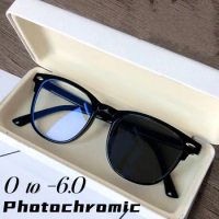 0 To -6.0 Photochromic Myopia Glasses Unisex Fashion Outdoor Color Changing UV Eyewear Men Women Vintage Short-sighted Eyewear