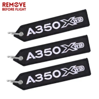 3 PCS Black AIRBUS A350 Keychain Double-sided Embroidery Aviation Key Ring Chain for Aviation Gift Strap Lanyard A350 Keychains