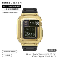 AmBand / 44.45mm / Apple Watch 專用保護殼帶 軍規級金鋼殼 TPU錶帶 金黑色