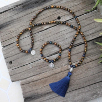 8mm Natural Stone Beads, Tigers Eye, Dyed Chrysocolla, JapaMala Sets,Spiritual Jewelry, Meditation,Inspirational, 108 Mala Beads