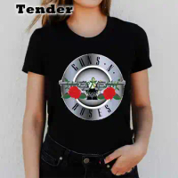 Guns N Roses T-Shirt Women Black Guns N Roses Printed Short Sleeve Street Rock Tshirt Women Tops Punk Graphic Tee Shirt