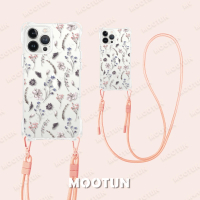 【MOOTUN沐盾】iPhone15 14 13 12 Pro Max四角掛繩手機殼 粉色乾燥花(附手機掛繩)