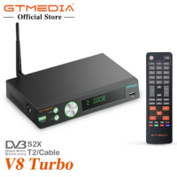 GTmedia V8 Turbo Satellite TV Receiver DVB-S2 S2X T2 Cable Tuner 1080P Full HD Freesat v8 Turbo Decoder Receptor Built-in WiFi
