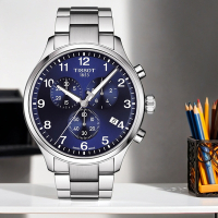 TISSOT 天梭 官方授權 韻馳系列 Chrono XL計時手錶 母親節送禮推薦-藍x銀/45mm T1166171104701