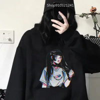 Gothic Anime Girls Hoodie Women Oversize Hooded Sweatshirts Casual Harajuku y2k tops Hoodies Pullovers Long Sleeve Hoody